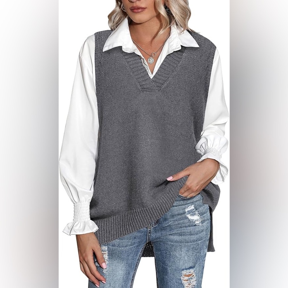 Gray V-Neck Sweater Vest for Women - NWOT